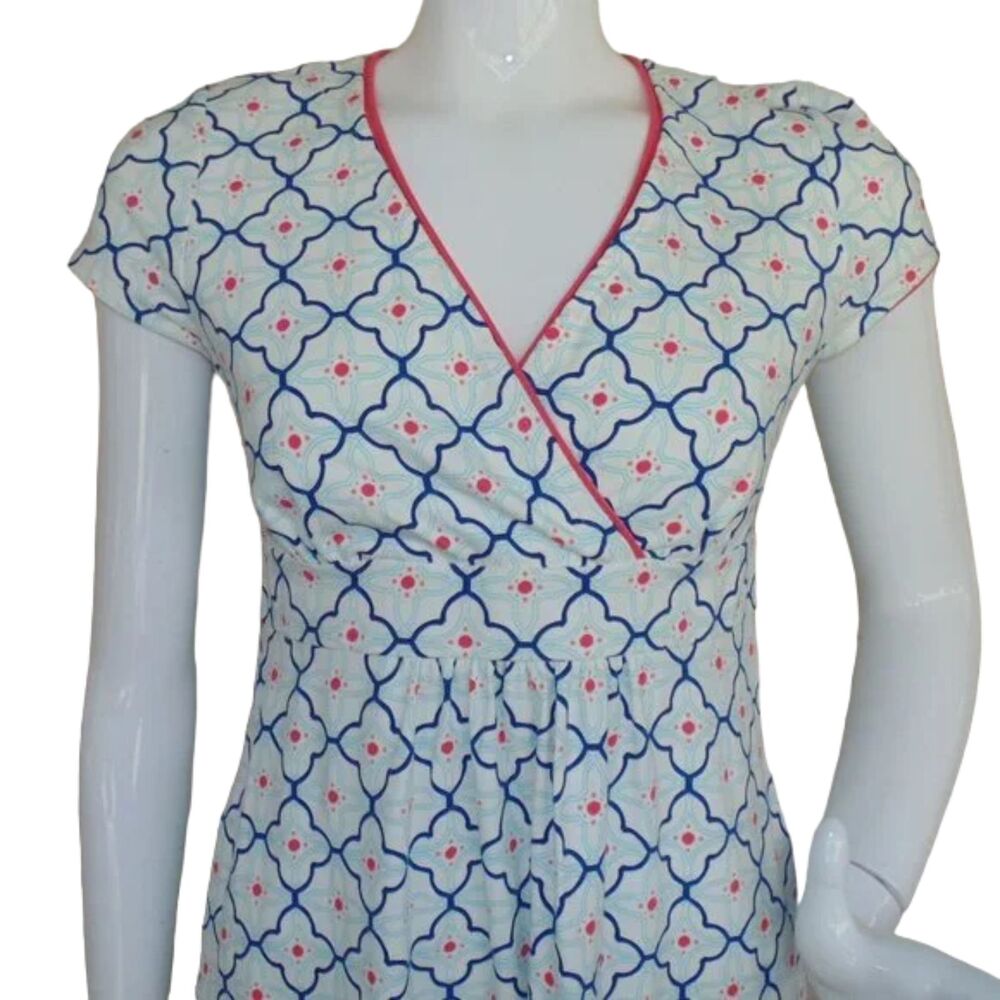 Boden Jersey Dress, 6R, White/Blue, Geometric/Tiled print, Short sleeves - Picture 4 of 12